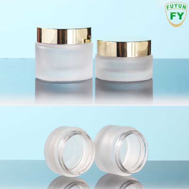 Fuyun Ready to Ship Cosmetic Packaging 30g 50g Gold Screw Cap Frosted Glass Cream Jar