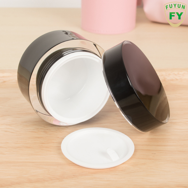 Fuyun Ready to Ship Fancy Cosmetic Packaging Container 50g Black Round Empty Acrylic Cosmetic Cream Jar