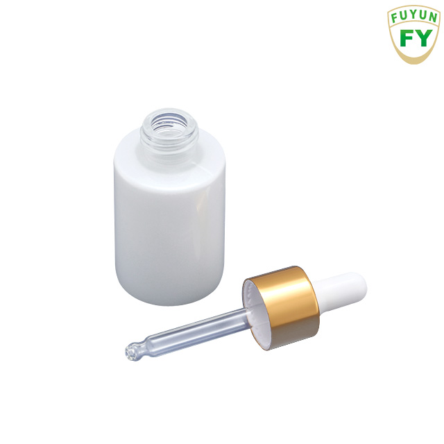 Fuyun Ready to Ship Skin Care Massage Oil 30ml White Glass Empty Essential Oil Dropper Bottles with Gold Dropper Top