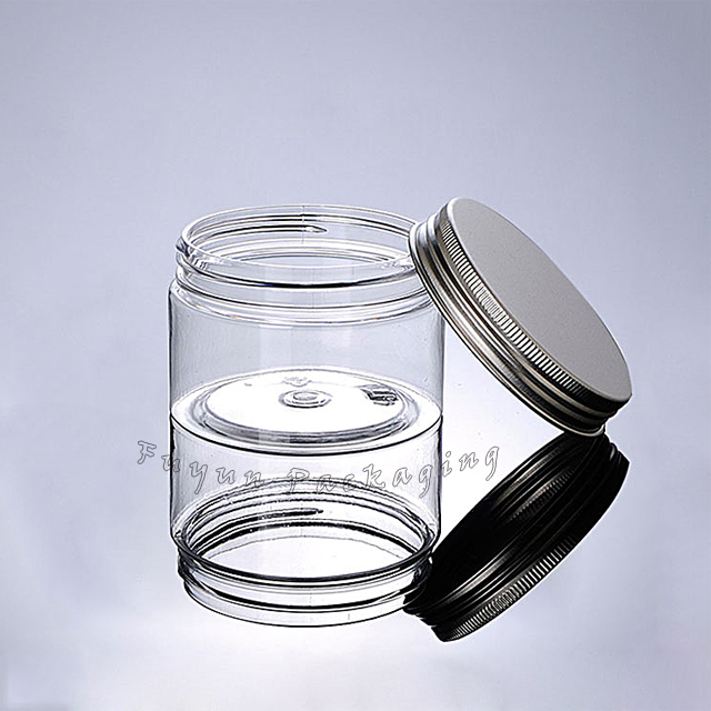Fuyun Ready to Shipping Sale 200ml Clear Empty Plastic Skin Care Cosmetic Face Cream Jar with Aluminum Lid