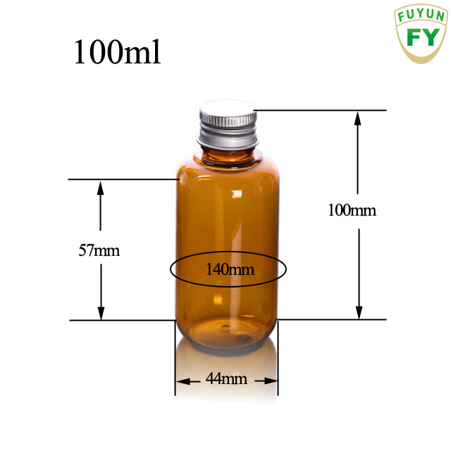 Fuyun Ready to ship 100ml/200ml/300ml empty clear/amber plastic pet bottle with aluminum cap