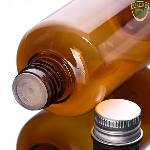 Fuyun Ready to ship 100ml/200ml/300ml empty clear/amber plastic pet bottle with aluminum cap