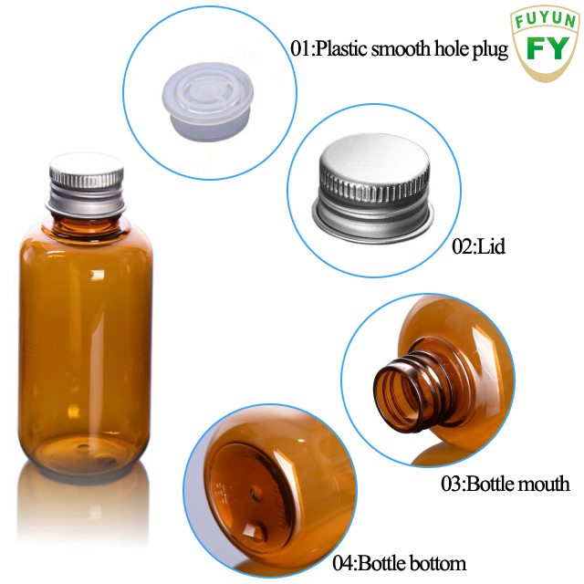 Fuyun Ready to ship 100ml/200ml/300ml empty clear/amber plastic pet bottle with aluminum cap