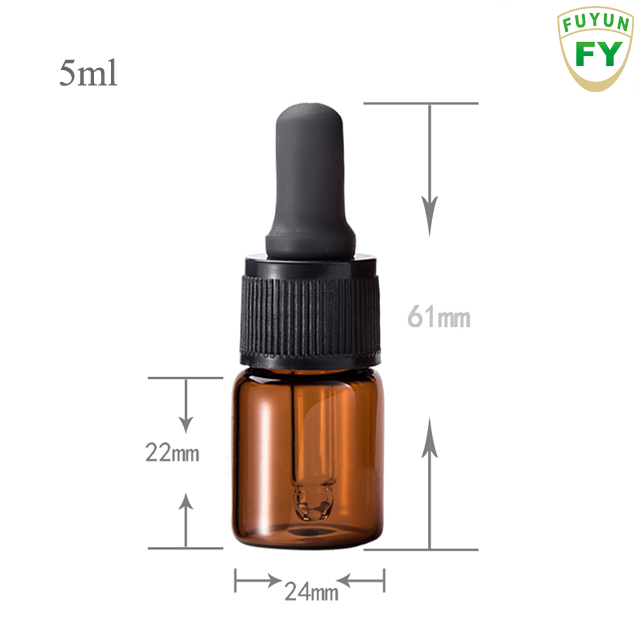 Fuyun Ready to ship 5ml mini amber boston round glass dropper bottles