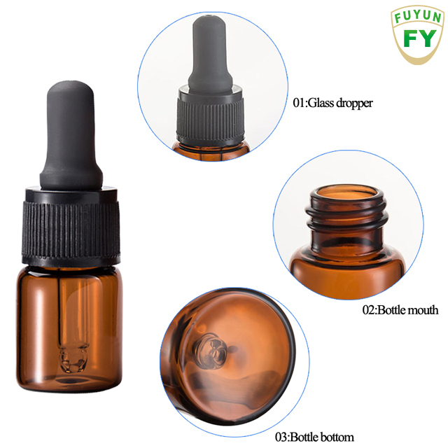 Fuyun Ready to ship 5ml mini amber boston round glass dropper bottles