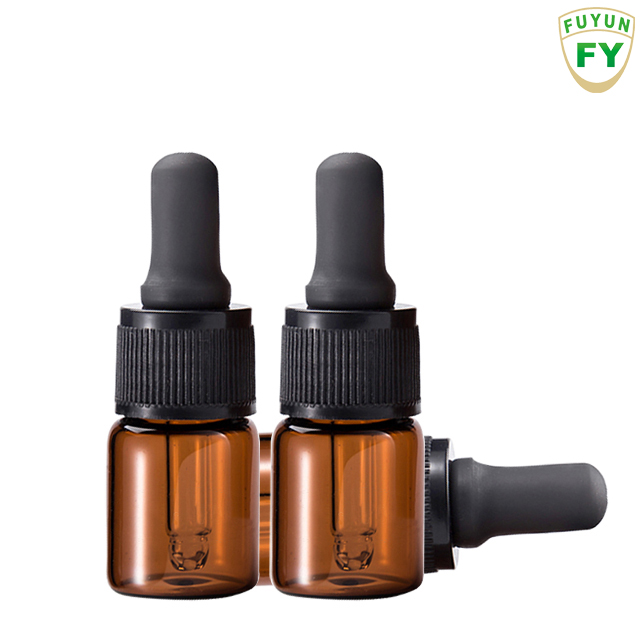 Fuyun Ready to ship 5ml mini amber boston round glass dropper bottles