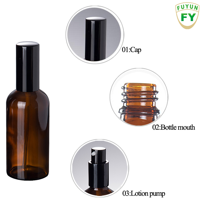 Fuyun Ready to ship Wholesale 100ml Amber Glass Spray Bottle With Cream Pump