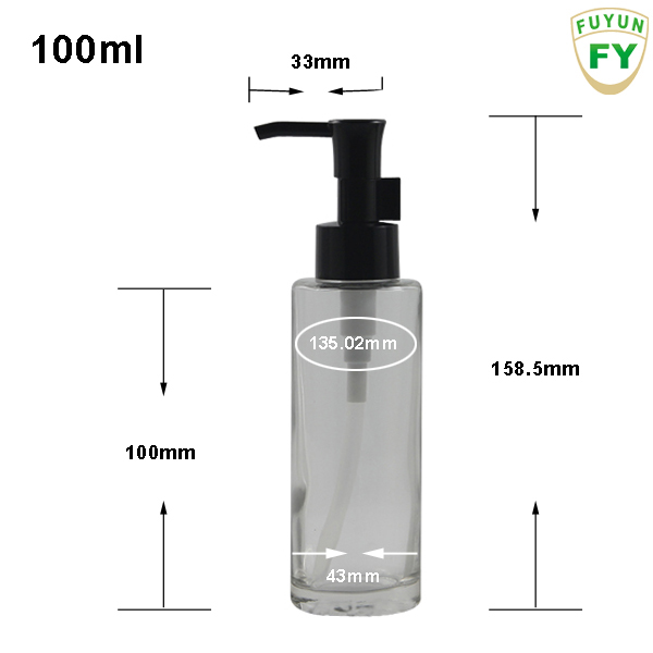 Fuyun Ready to ship high quality100ml flat shoulder clear/frosted glass lotion pump bottle