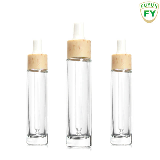 Fuyun Ready to ship sample 30ml bamboo cap clear glass dropper bottle