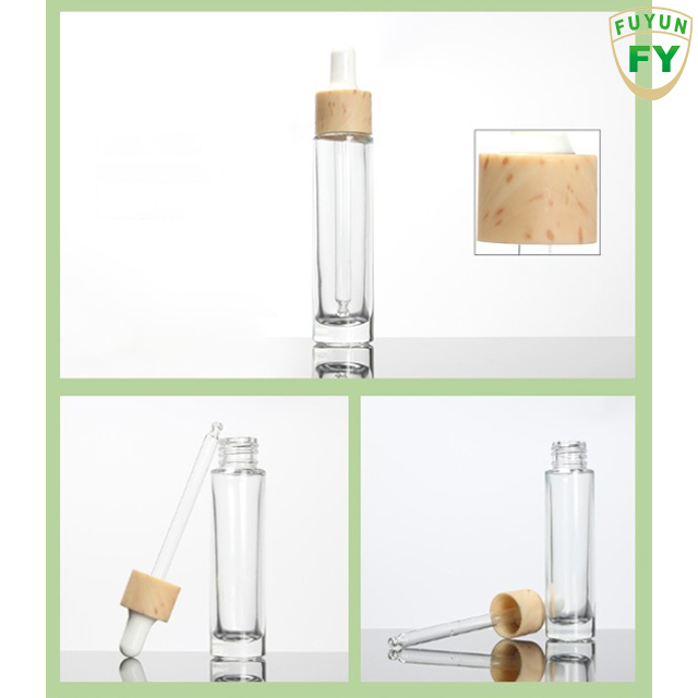 Fuyun Ready to ship sample 30ml bamboo cap clear glass dropper bottle