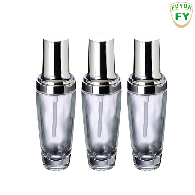 Fuyun SUPER SEPTEMBER free sample silver 50ml luxury body skincare cosmetic glass lotion pump bottle