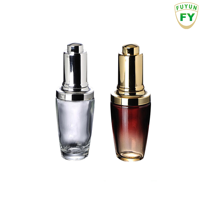 Fuyun SUPER SEPTEMBER promotion gold silver 30ml cosmetics packaging glass essential oil dropper bottle