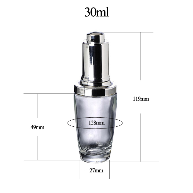Fuyun SUPER SEPTEMBER promotion gold silver 30ml cosmetics packaging glass essential oil dropper bottle