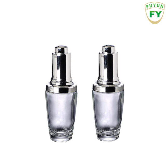 Fuyun SUPER SEPTEMBER promotion gold silver 30ml cosmetics packaging glass essential oil dropper bottle