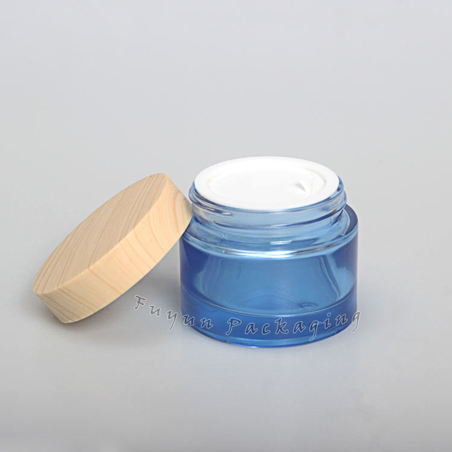 Fuyun Skin Care Cream Containers Cosmetic Frosted Glass Jars Cosmetic Containers with Childproof Bamboo