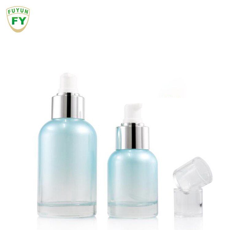 Fuyun Skincare Packaging 40ml 100ml 120ml Blue Refillable Glass Cosmetic Jar Toner Essence Lotion Bottles for Sale