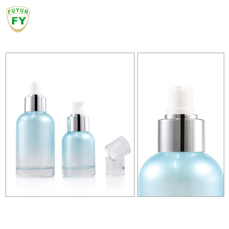 Fuyun Skincare Packaging 40ml 100ml 120ml Blue Refillable Glass Cosmetic Jar Toner Essence Lotion Bottles for Sale