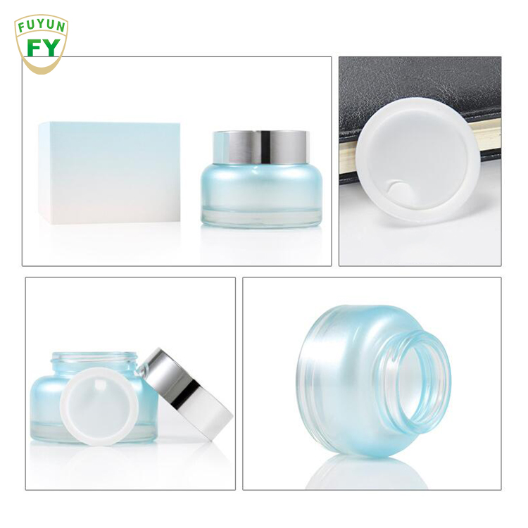 Fuyun Skincare Packaging 40ml 100ml 120ml Blue Refillable Glass Cosmetic Jar Toner Essence Lotion Bottles for Sale