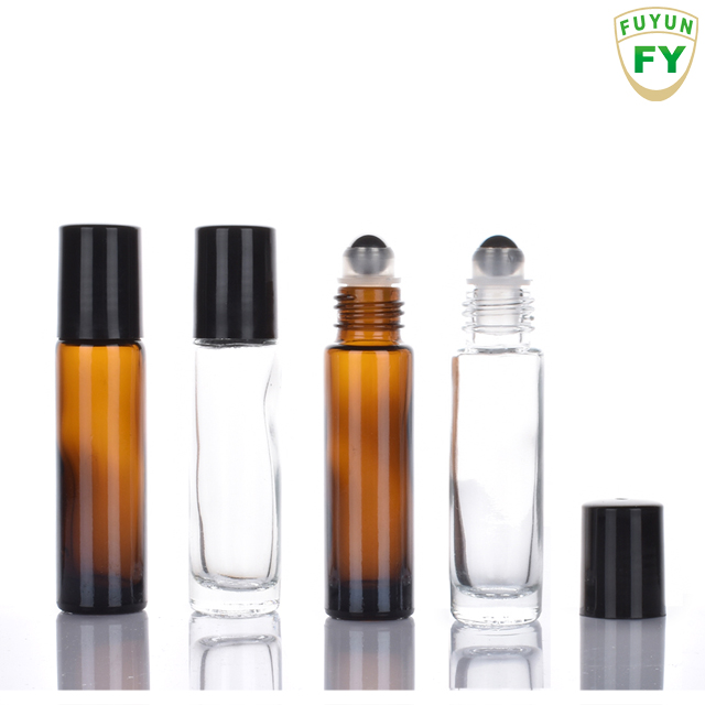 Fuyun Small Order 10ml Transparent/amber Roller Perfume Essential Oil Bottle with Steel Ball Roller