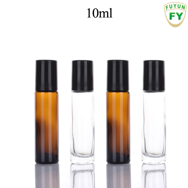 Fuyun Small Order 10ml Transparent/amber Roller Perfume Essential Oil Bottle with Steel Ball Roller
