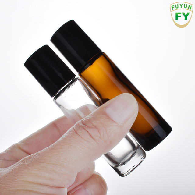 Fuyun Small Order 10ml Transparent/amber Roller Perfume Essential Oil Bottle with Steel Ball Roller