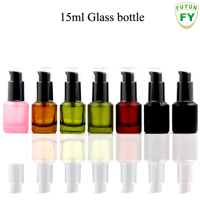 Fuyun Small Order Wholesale 15ml Cosmetic Black Glass Essential Oil Lotion Bottle for Travel Skin Care with Pump