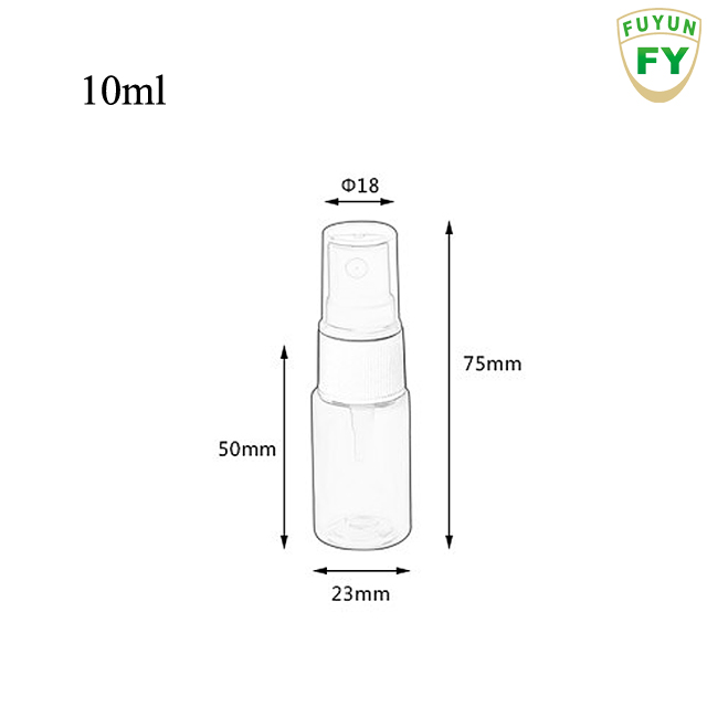 Fuyun Small order 10ml transparent / white / blue / red / green / brown color plastic empty bottle with sprayer pump