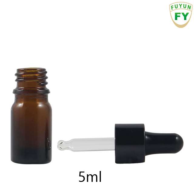 Fuyun Small order Amber Smooth Glass Essential Oil Bottle with black dropper