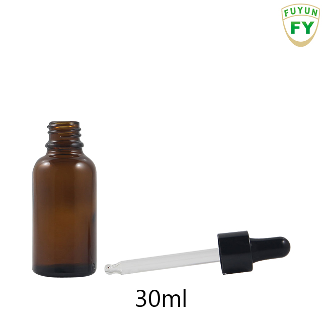 Fuyun Small order Amber Smooth Glass Essential Oil Bottle with black dropper