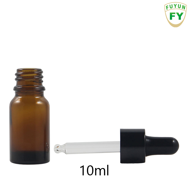 Fuyun Small order Amber Smooth Glass Essential Oil Bottle with black dropper