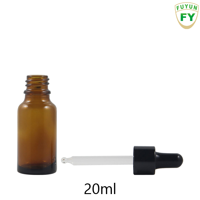 Fuyun Small order Amber Smooth Glass Essential Oil Bottle with black dropper