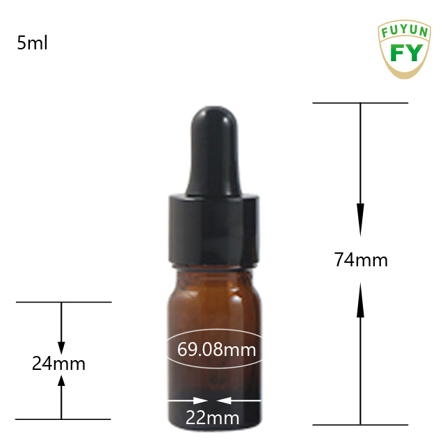 Fuyun Small order Amber Smooth Glass Essential Oil Bottle with black dropper