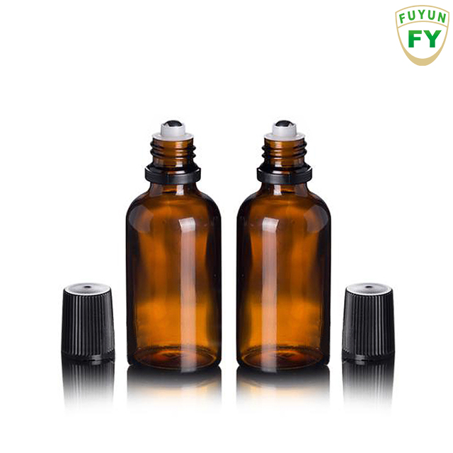 Fuyun Small order amber 50ml essential oils metal roller glass bottle
