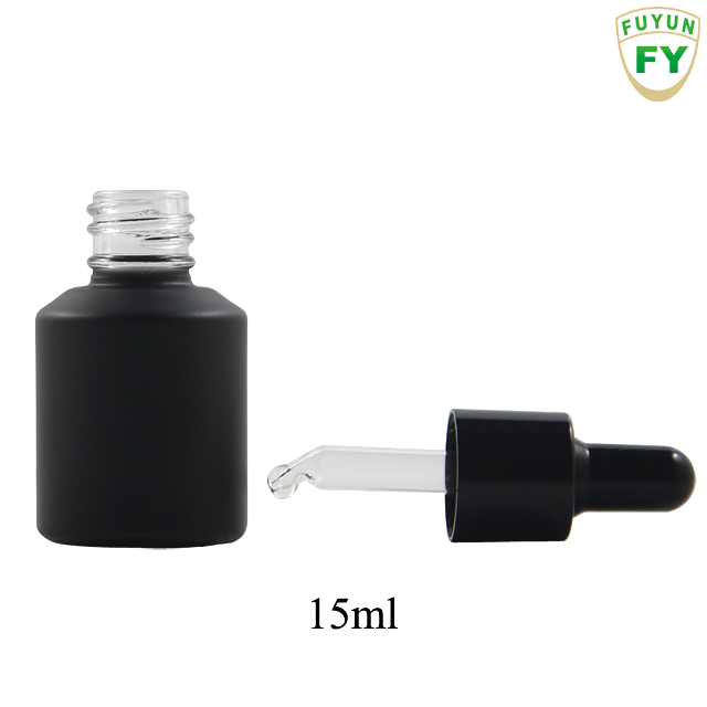 Fuyun Small quantity 15ml/30ml/60ml/125ml/200ml packaging slope shoulder empty black serum glass lotion bottle