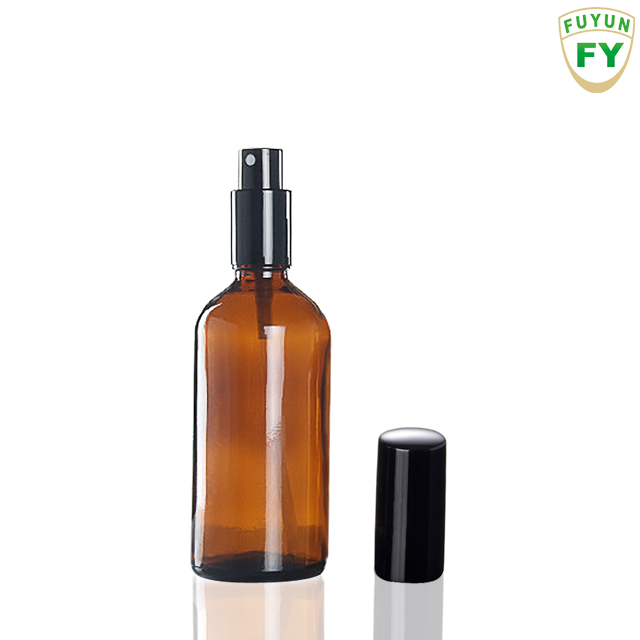 Fuyun Small quantity free sample 100ml round amber pump spray glass bottle