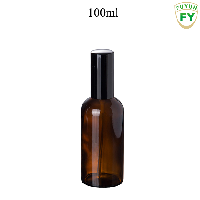 Fuyun Small quantity free sample 100ml round amber pump spray glass bottle