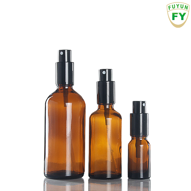 Fuyun Small quantity free sample 100ml round amber pump spray glass bottle