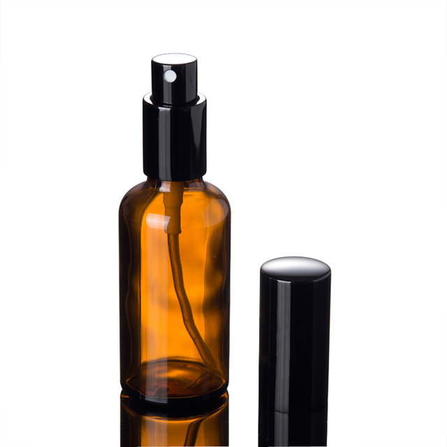 Fuyun Small shipping 50ml Empty Amber Glass Spray Pump Bottle with black cap