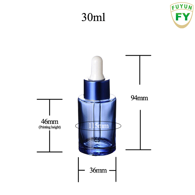 Fuyun Stock Products eco friendly Skin Care Custom Silk Printing 30ml Blue Glass Essential Oil Dropper Bottle
