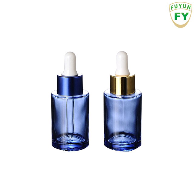 Fuyun Stock Products eco friendly Skin Care Custom Silk Printing 30ml Blue Glass Essential Oil Dropper Bottle