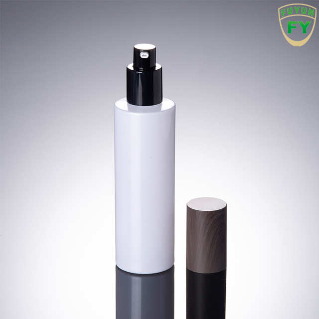 Fuyun Wholesale 100ml Cosmetic Packaging White Glass Lotion Bottle with Pump Bamboo Top