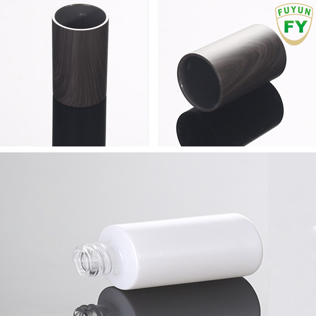 Fuyun Wholesale 100ml Cosmetic Packaging White Glass Lotion Bottle with Pump Bamboo Top