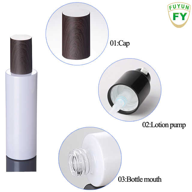 Fuyun Wholesale 100ml Cosmetic Packaging White Glass Lotion Bottle with Pump Bamboo Top