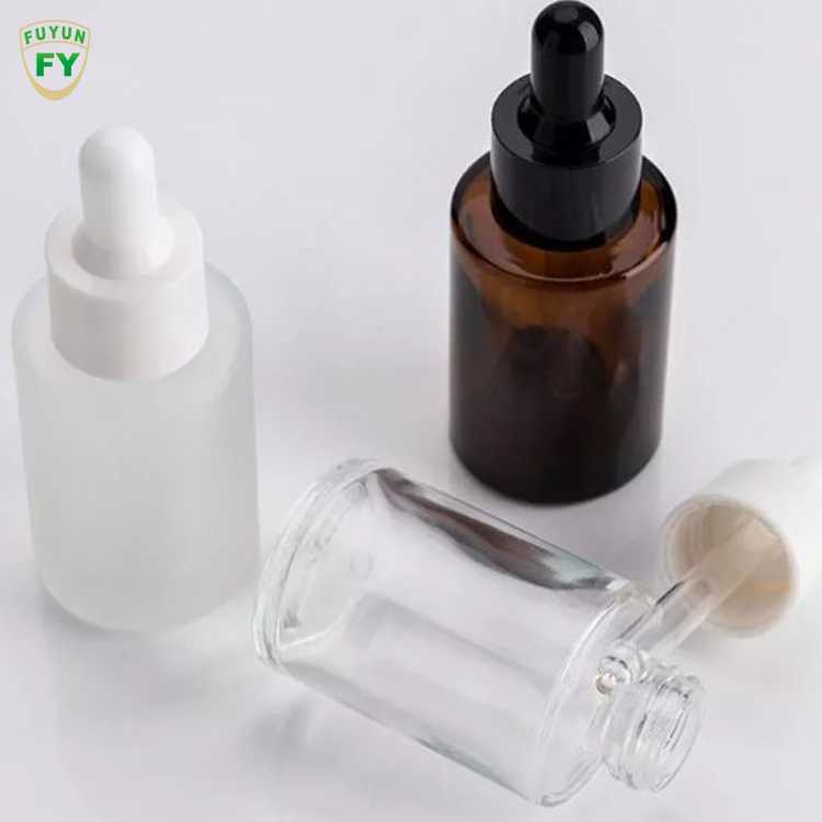 Fuyun Wholesale Amber Frosted Skin Care Serum Dropper Glass Bottle 30ml Essential Oil Bottle with Dropper