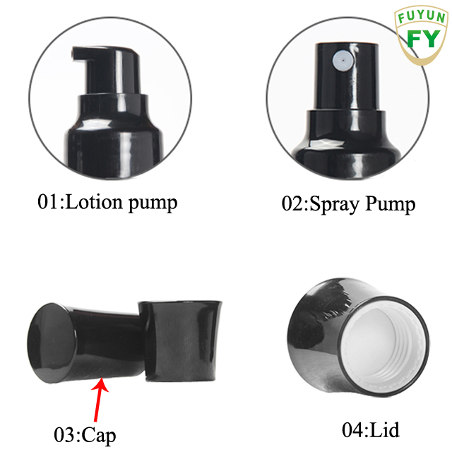 Fuyun Wholesale Luxury Black Square Cream Jar Glass Pump Bottles Glass Empty Cosmetics Body Lotion Container Bottles with Pump