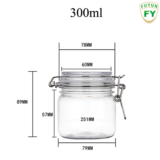 Fuyun free sample 300ml PET round clear color face cream clip top jar