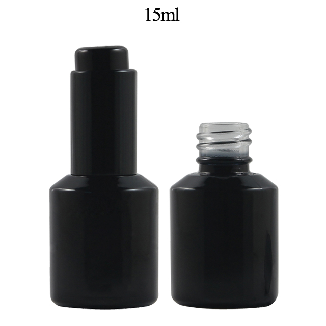 Fuyun in Stock Shiny Black Cosmetic Containers 15ml Glass Push Down Empty Press Bottles Essential Oil Diffuser Bottle