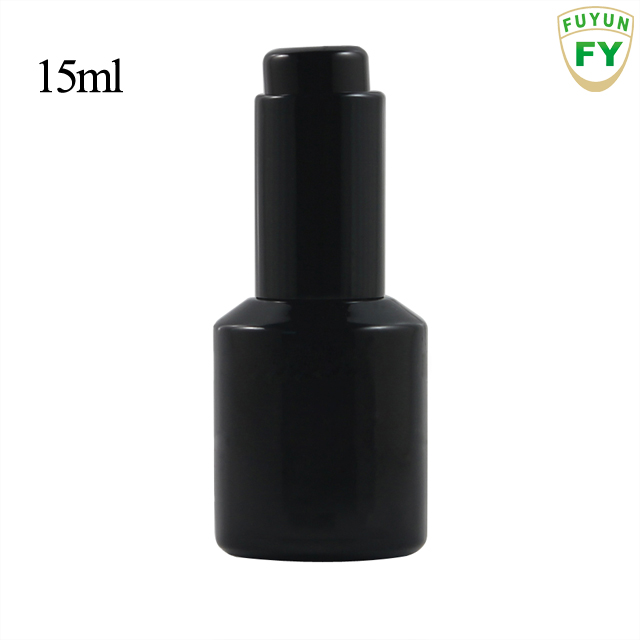 Fuyun in Stock Shiny Black Cosmetic Containers 15ml Glass Push Down Empty Press Bottles Essential Oil Diffuser Bottle
