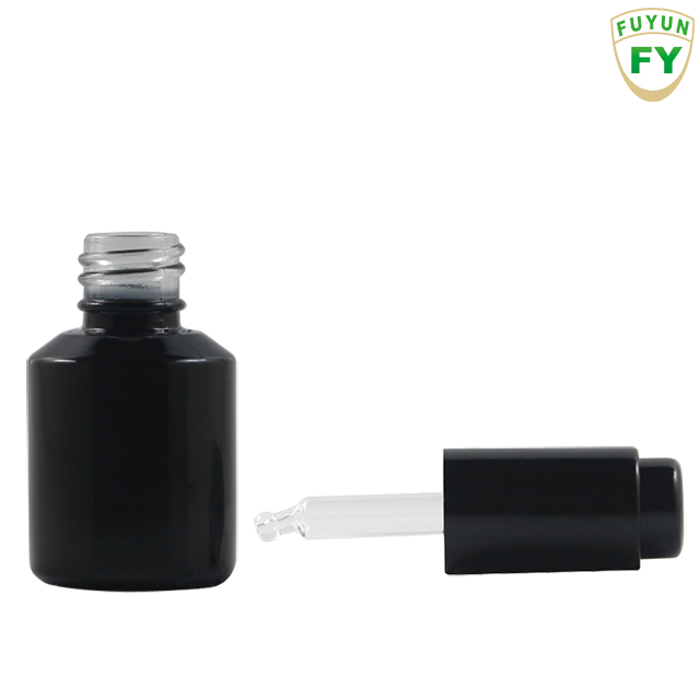 Fuyun in Stock Shiny Black Cosmetic Containers 15ml Glass Push Down Empty Press Bottles Essential Oil Diffuser Bottle