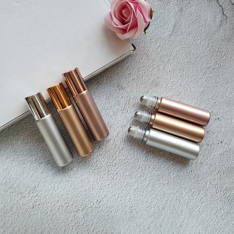 GLITTER 10ml Essential Oil Glass Roller Bottle in Gold Silver and Rose Gold